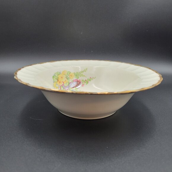 Vintage Hollyhock Bowl Sovereign Potters Canada Earthenware Gold Rimmed Read - Picture 5 of 13